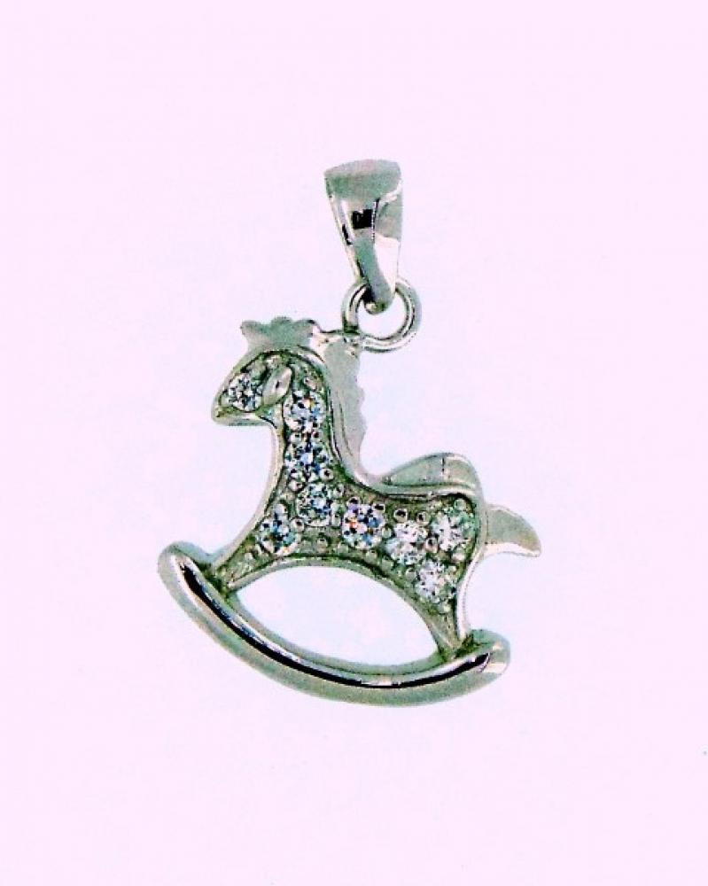 Ciondolo in argento 925%° con cavalluccio a dondolo in zirconi P-1784